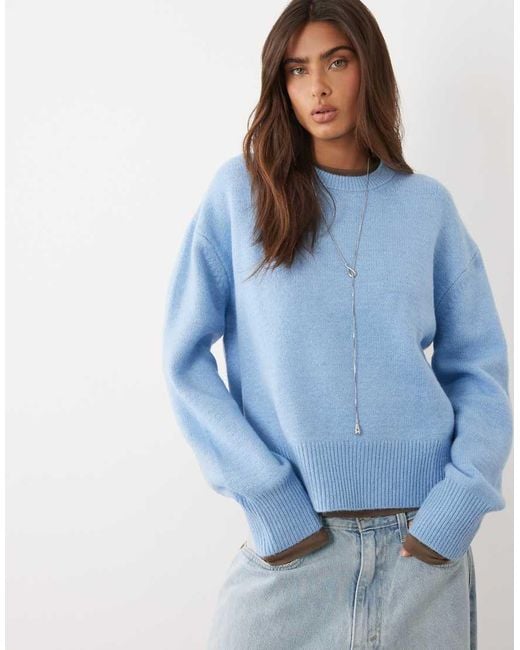 ASOS Blue Boxy Sweater With Side Slit Detail