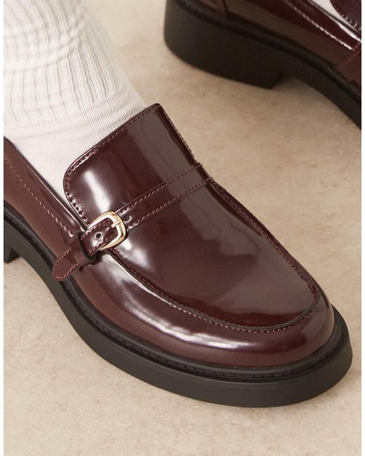 Glamorous Red Loafers With Buckle Detail