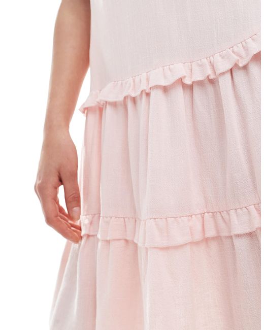 Miss Selfridge Pink – gestuftes minikleid aus leinen
