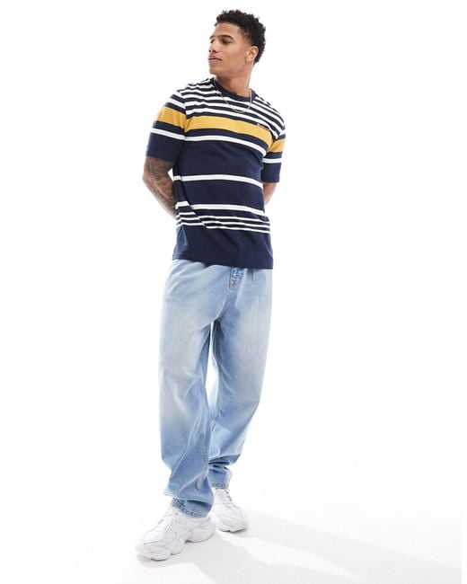 Ben Sherman Blue Engineered Striped Relaxed Tee for men