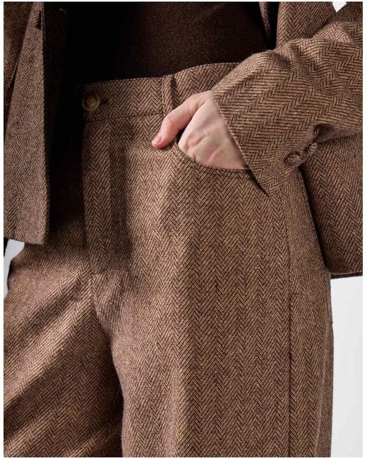 NARRATED Brown Wide Leg Tweed Pants