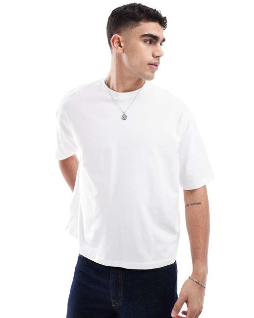 Camiseta Blanca De Corte Cuadrado Extragrande Con Estampado Gráfico De Dibujo De ASOS de hombre de color White