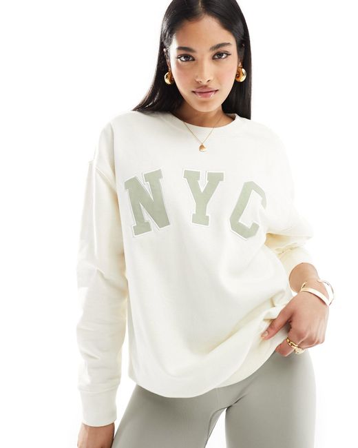 New Look White Nyc Logo Sweater