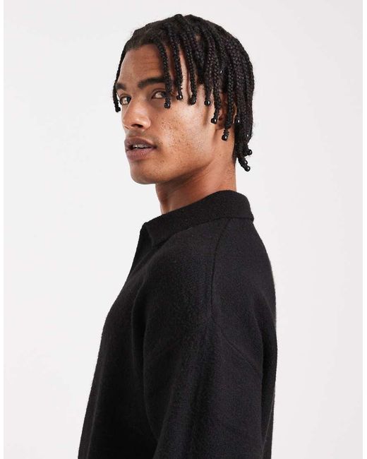 Jack & Jones Black Boucle Polo Jumper for men