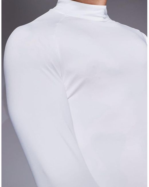 4505 White Icon Active Quick Dry Muscle Fit Base Layer Training Long Sleeve Mock Neck Top for men