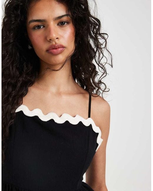Vero Moda Black Cami Maxi Dress With Contrast Scallop Trim