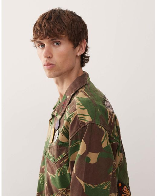 Deus Ex Machina Green Ahmisa Vintage Camo Jacket With Placement Embroidery And Pins for men