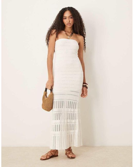 Abercrombie & Fitch Natural Crochet Lace Strapless Midi Dress