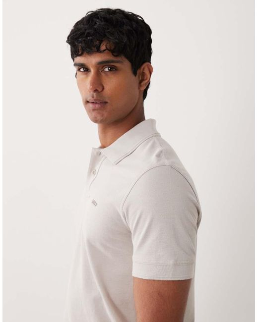 Boss Gray Prime Tonal Logo Cotton Pique Polo Shirt for men