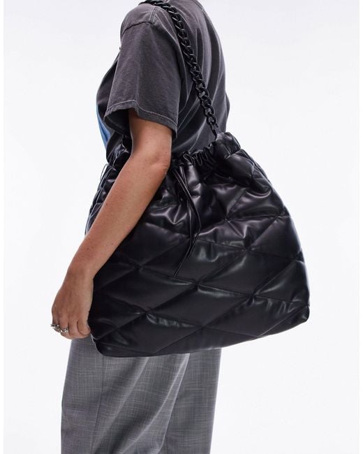 Tessa Quilted Matter Chain Tote Bag in Black Lyst