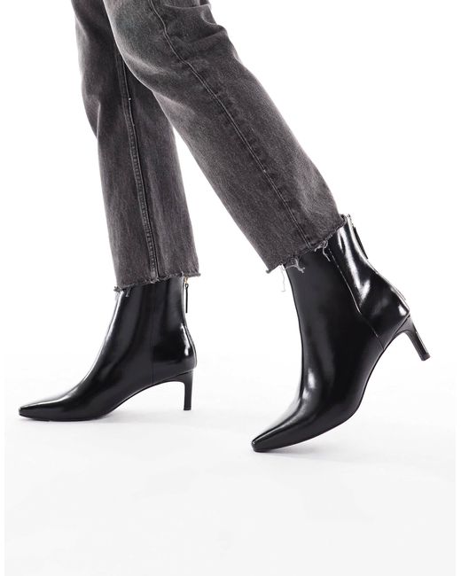 London Rebel Black Ellie Kitten Heel Mid Ankle Boots