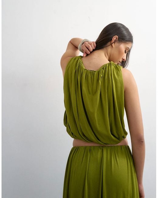 TOPSHOP Green Bubble Drape Top