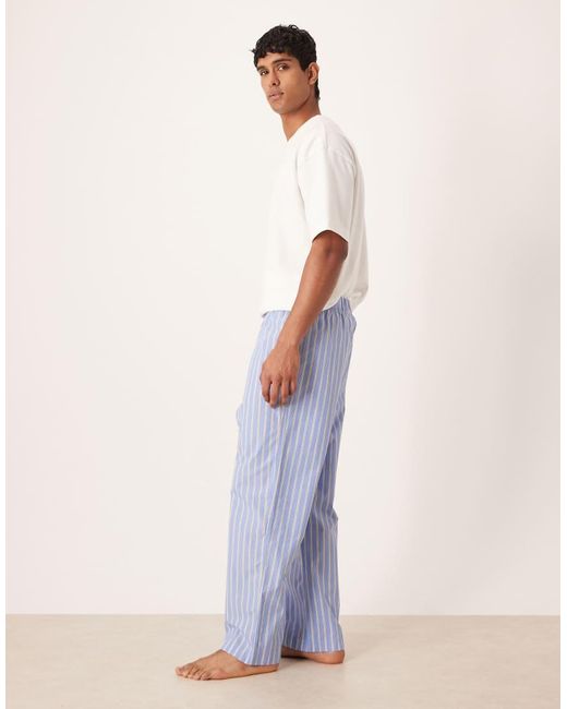 ARKET Blue Pure Cotton Stripe Poplin Pyjama Trouser Bottoms for men
