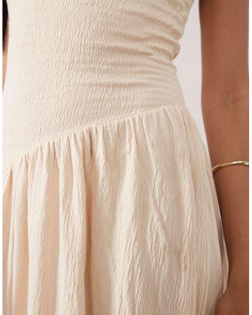 ASOS Natural Crinkle Cami Tie Back Midi Dress With Asymmetric Waist