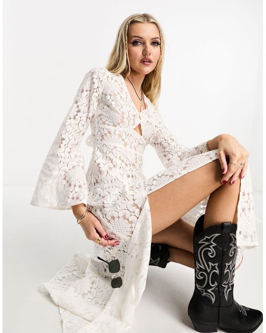 Miss Selfridge Festival Lace Sheer Ring Detail Dress in White | Lyst