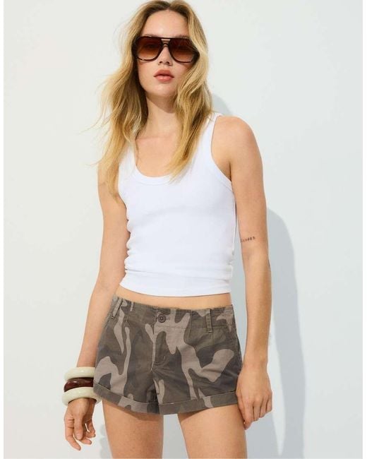 Stradivarius White Regular Camouflage Print Shorts