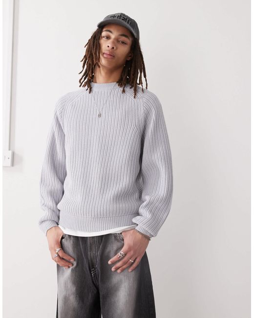 Collusion Gray Knitted Crew Neck Jumper for men