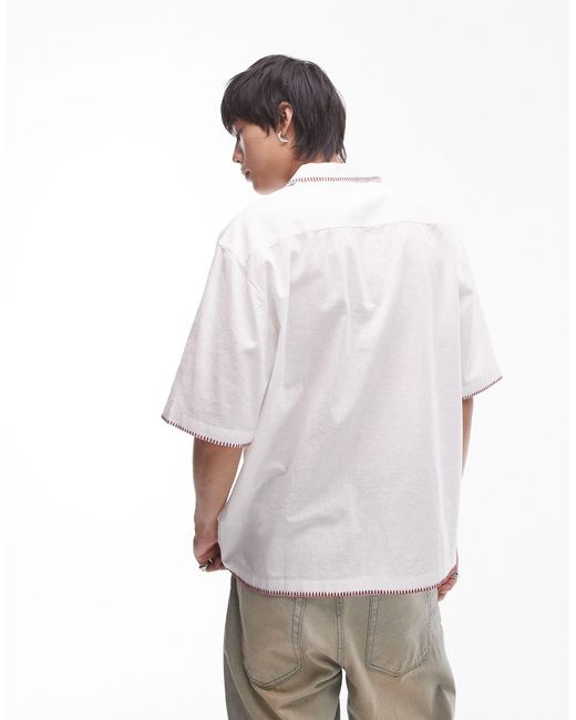 Camicia a maniche corte comoda bianca con ricamo disegnato a mano di Topman in White da Uomo