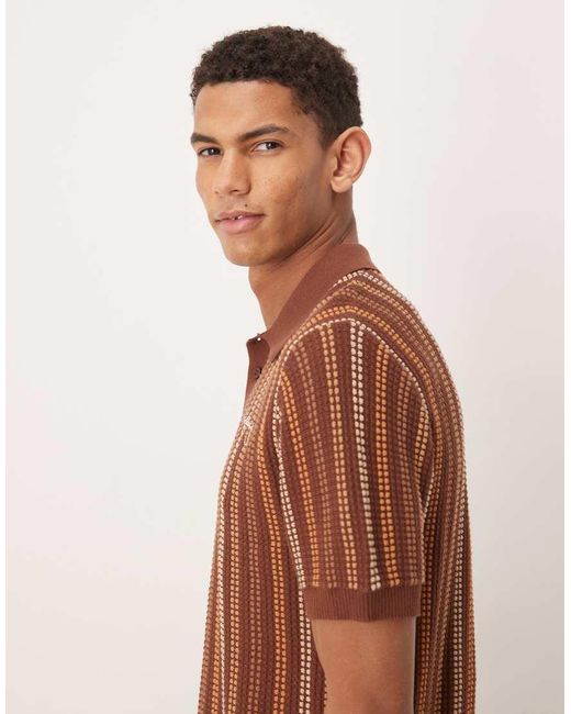 House Of Sunny Brown Knitted Striped Polo Shirt for men