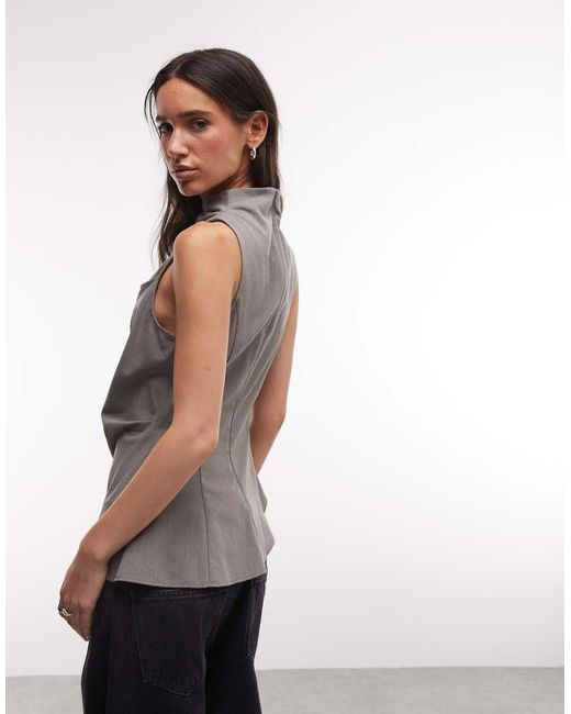Weekday Gray High Neck Asymmetric Top
