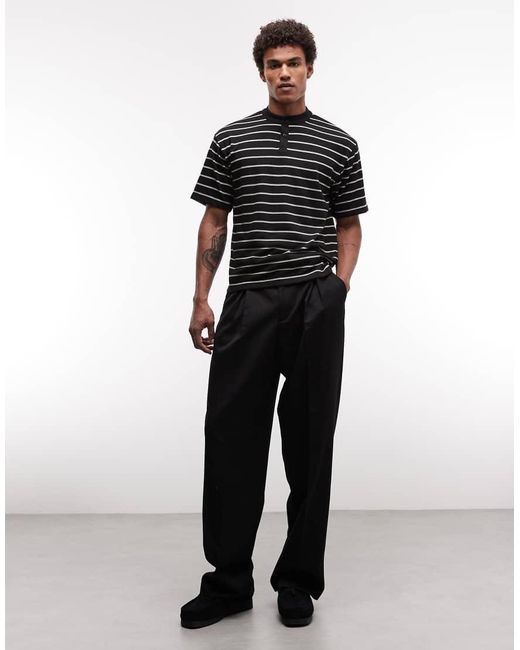ASOS Black Relaxed T-shirt With Henley Neck for men