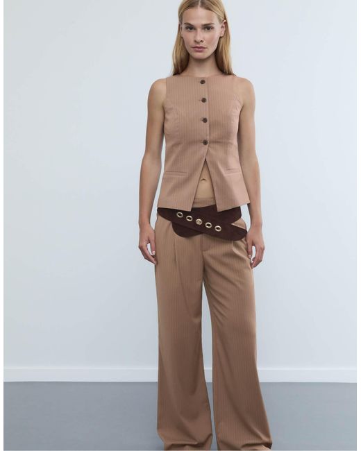 Stradivarius Brown – gestreifte regular-fit-weste