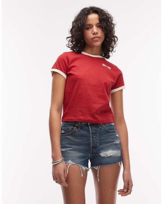 Levi's Red 501 Original Denim Shorts With Rips