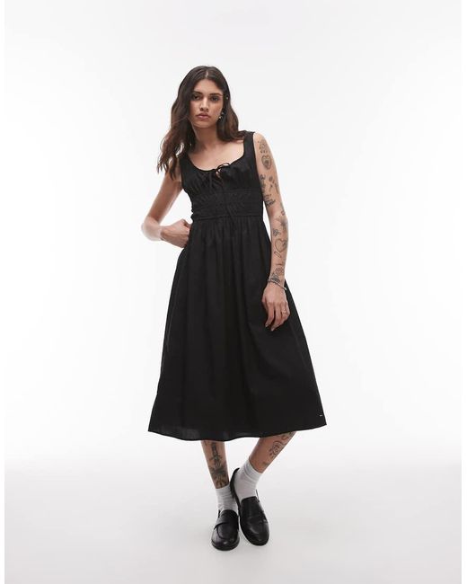 Vestido Midi Fruncido De Popelina De Tommy Hilfiger de color White