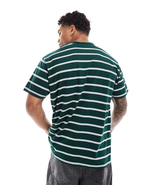 Brave Soul Green Oversized High Neck Stripe T-shirt for men