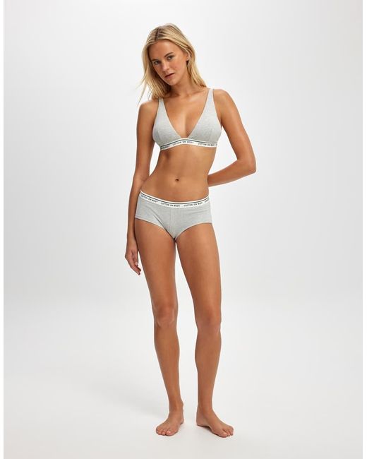 Cotton On White Branded Cotton Plunge Triangle Bralette
