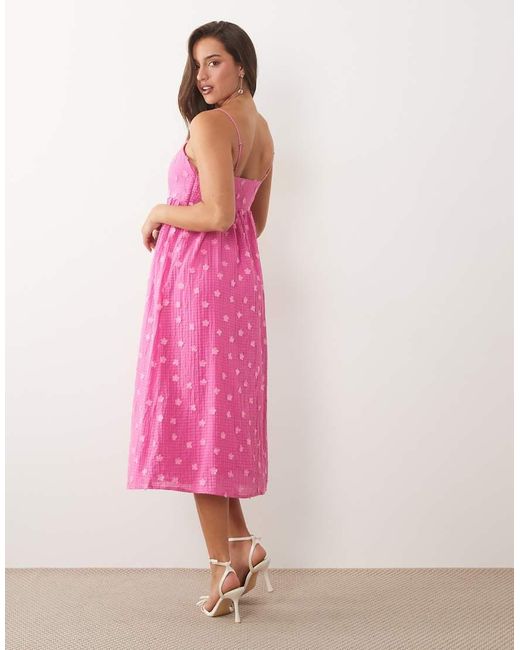 Vila Pink 3d Floral Applique Textured Cami Maxi Dress