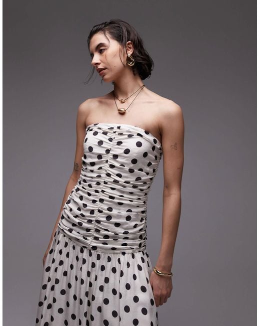 Mango White – trägerloses maxikleid mit punktmuster