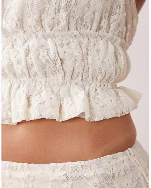 The Frolic Natural Exclusive Lace Halterneck Shirred Detail Open Back Top Co-Ord