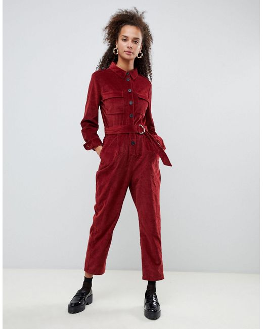 Bershka – Utility-Jumpsuit aus Cord in Rot | Lyst AT