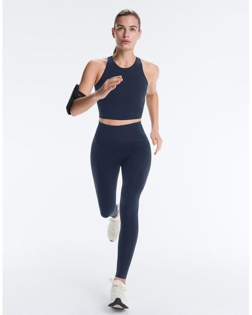 Oysho Blue Basic Compressive Ankle-Length Leggings