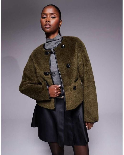 River Island Brown Borg Button Through Duffle Coat