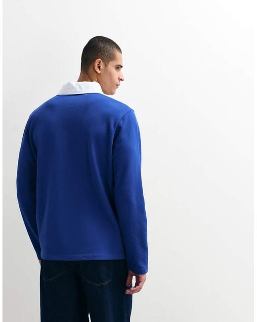 ASOS Blue Rugby Polo With Contrast Collar for men