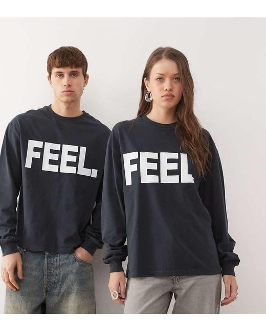 Collusion Black Long Sleeve Boxy T-Shirt With 'Feel' Graphic