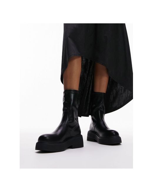 TOPSHOP Black Laura Textured Sole Ankle Sock Boot
