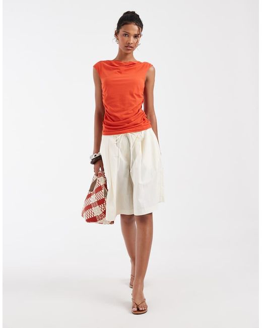& Other Stories Red Pure Cotton Sleeveless Drapey Top