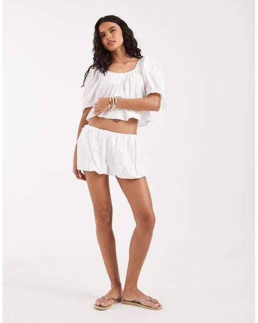 ASOS White Puff Sleeve Bubble Top Co Ord
