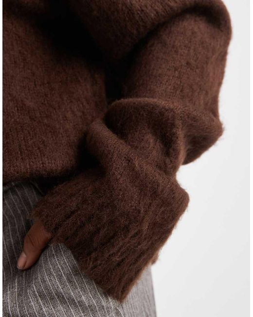 Renee Studio Brown Plus Exclusive Fluffy Knit Oversized Drop Shoulder Crew Neck Jumper