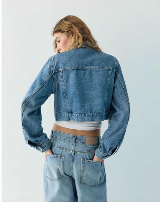 Pull&Bear Blue Cropped Denim Jacket