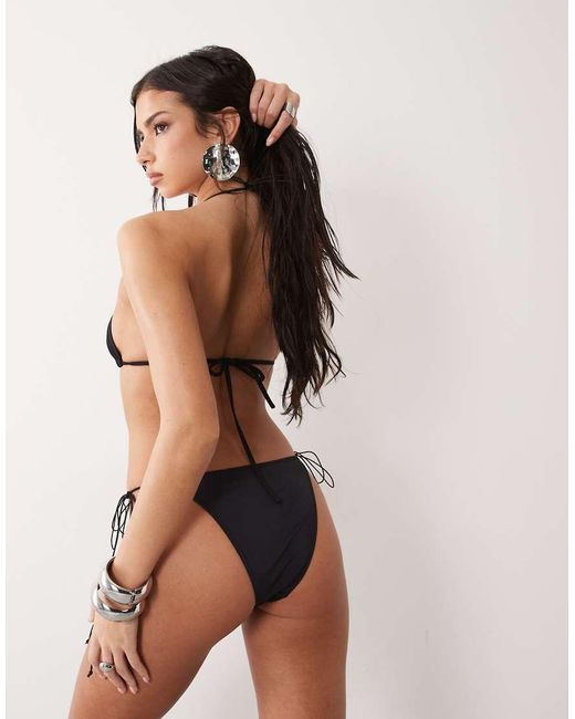 ASOS Brown Chelsea Charm Rio High Leg Tie Side Bikini Bottom With Bead Detail