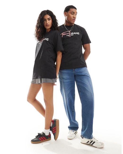 T-shirt unisexe coupe classique avec logo effet peint Tommy Hilfiger en coloris Black