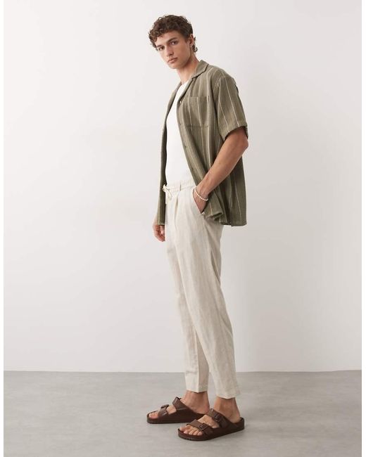 Mango Natural Linen Mix Relaxed Fit Elasticated Draw String Waist Trousers for men
