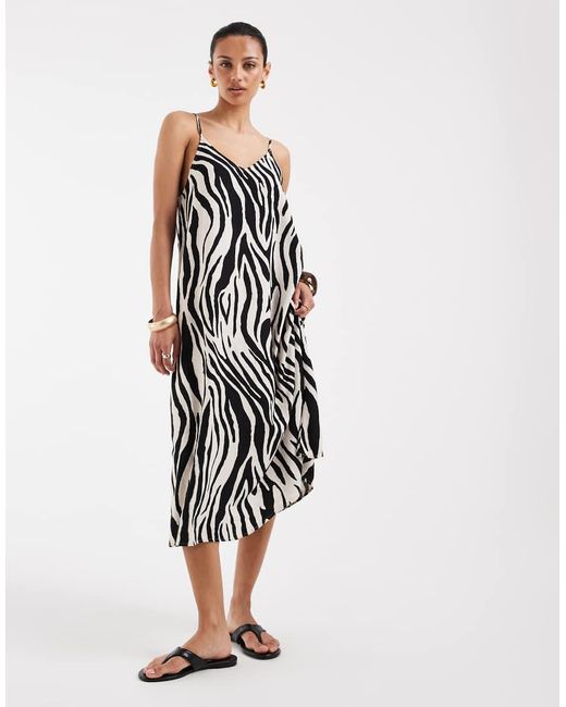 Vero Moda White Linen Mix V Neck Midi Dress