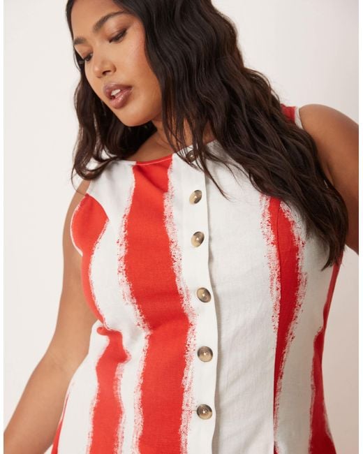 ASOS Red Asos design curve – gestreiftes maxi-westenkleid mit knopfleiste und u-boot-ausschnitt