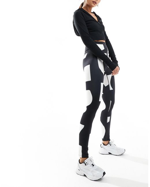 Monki Black – active – nahtlose yoga-sport-leggings mit hohem bund und abstraktem muster