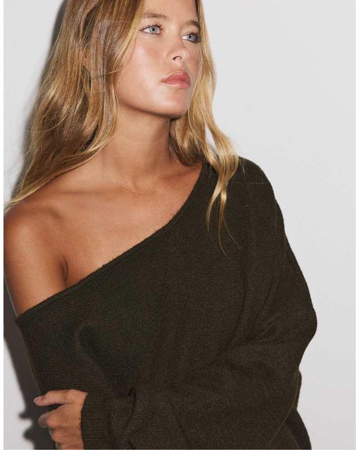 Stradivarius Green Asymmetric Knit Sweater